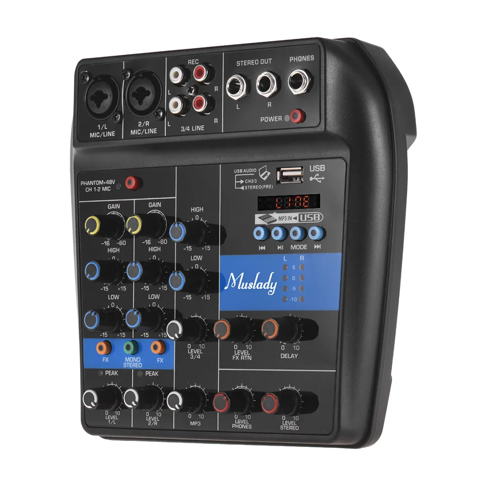 TU04 BT Sound Mixing Console Record 48V Phantom Power Monitor AUX Paths Plus Effects 4 Channels Audio Mixer with USB