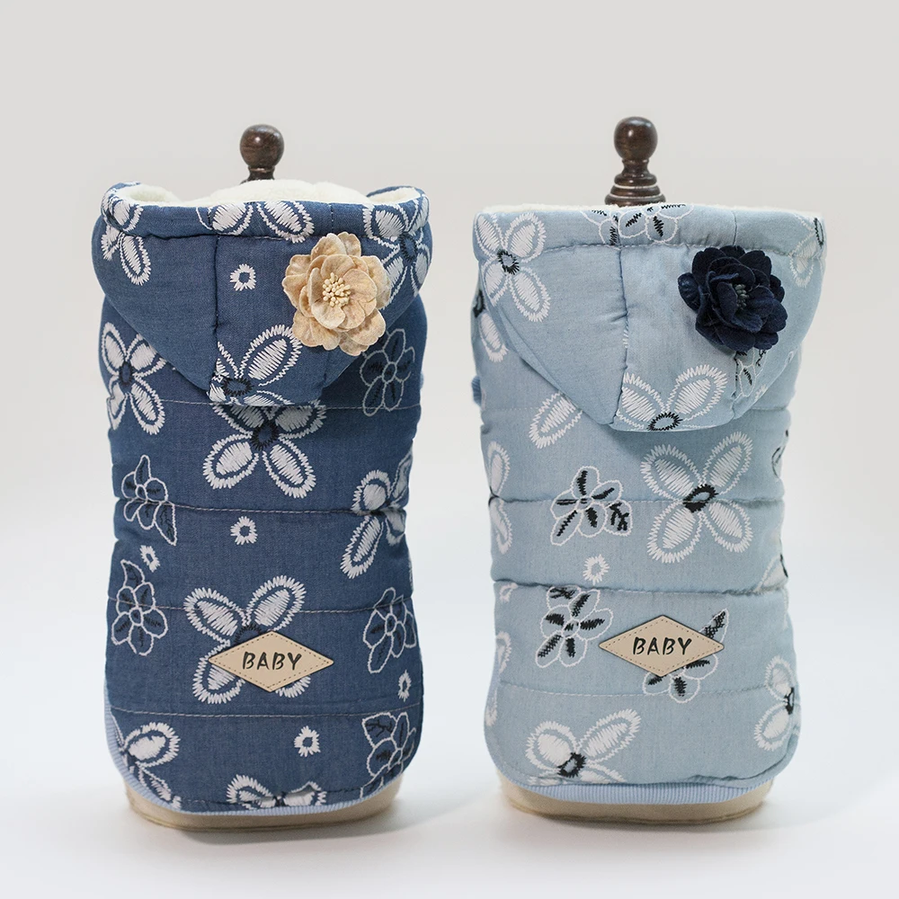 Джинсовые куртки для собак Осень зима 2019 теплые пальто синий и светильник