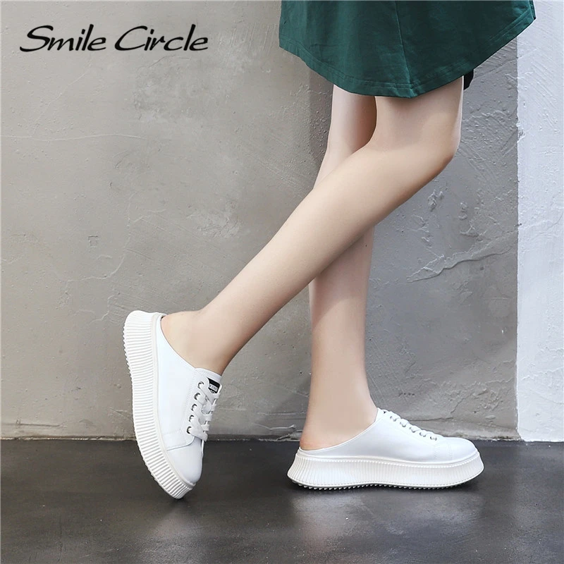 Smile circle/2019 г. весенне-летние белые туфли на плоской платформе женская модная