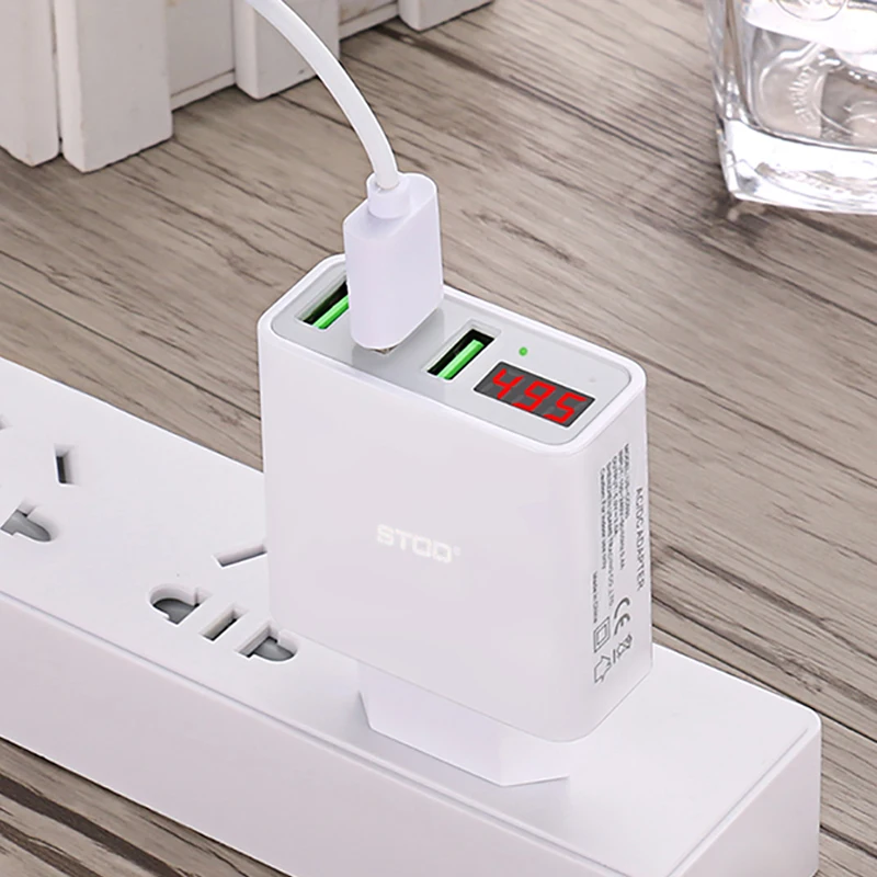 STOD 3 порта USB зарядное устройство LED шоу в реальном времени зарядка 2.4A для iPhone iPad