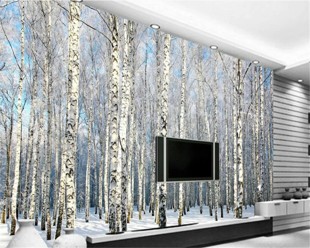Обои beibehang с изображением березового леса снежного пейзажа простой фантазийный