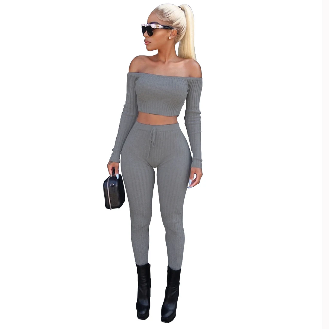 Женский комплект из двух предметов укороченный топ с открытыми плечами и длинные