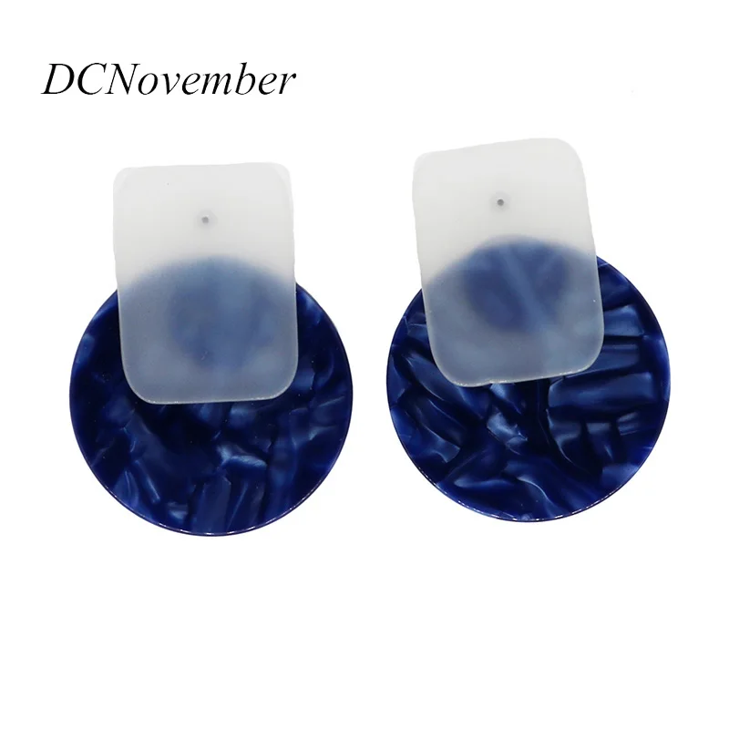 New Fashion Splice Circle Square Shape Acrylic Acetic Acid Stud Earrings Women Girl Studs Geometric Resin Jewelry | Украшения и