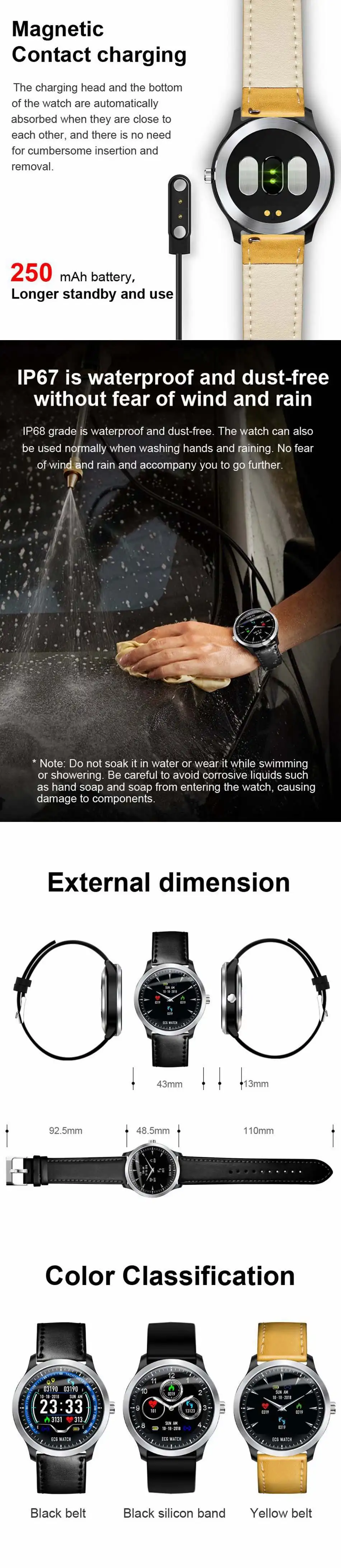 Bakeey N58 ЭКГ Smartwatch для мужчин дисплей монитор сердечного ритма во время сна 3D UI фитнес-трекер стальной кожаный браслет Смарт-часы