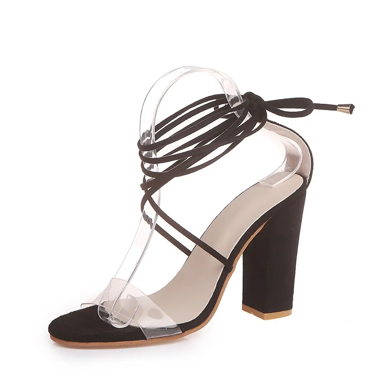 Девушки дамы толстый каблук прозрачные летние свадебные босоножки Обувь Размеры
