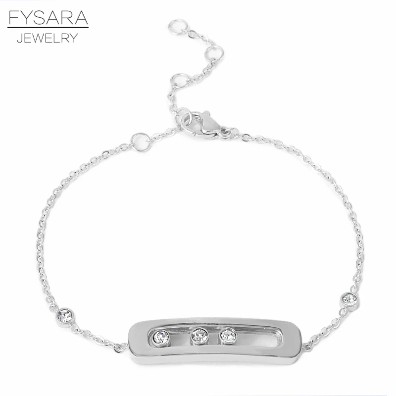 Silver Bracelet FYSARA, роскошная фирма, поворотная, скользящая, 3 CZ кристаллы циркония, короткое ожерелье для женщин, роскошная, любовь, цепочка, ожерелье из нержавеющей стали - Окраска металла: Silver Bracelet