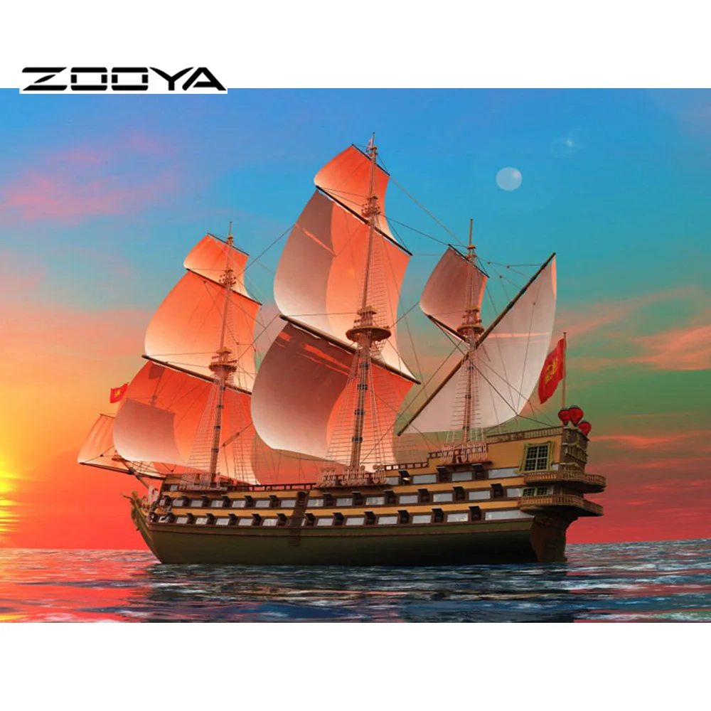 ZOOYA DIY 5D круглая Алмазная картина Радужный корабль вышивка Вышивка крестом Стразы