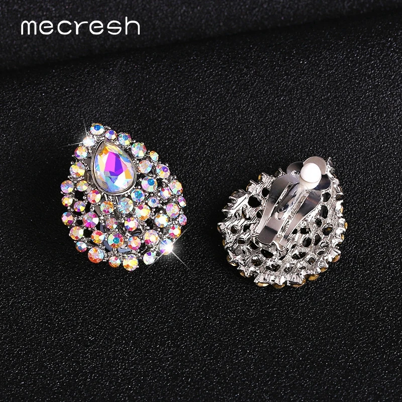 Mecresh Кристалл Teardrop Серьги клипсы для День Святого Валентина корейский
