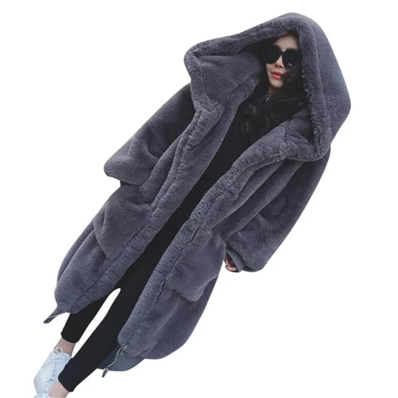 2019 New Winter Women Faux Fur Coat Plus Size Fashionable Beaver Rabbit Hair Thicken Warm Long Hooded Loose Casual Female Parka | Женская