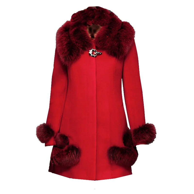 Женское шерстяное пальто с большим меховым воротником однотонное|long overcoat|fashion