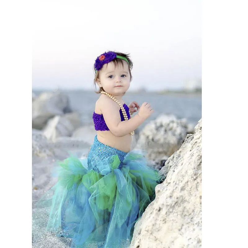 Зеленого и фиолетового цвета для девочек Юбка-пачка в стиле Русалочки платье