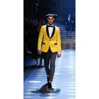 Последний дизайн желтая куртка шаль отворот мужской костюм серые полосатые брюки 2020 смокинг для жениха выпускного вечера вечерние костюмы Terno Masculino