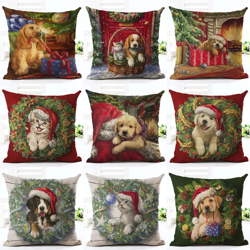 Рождественское украшение подушка милые собаки и кошки подарок наволочка подушки