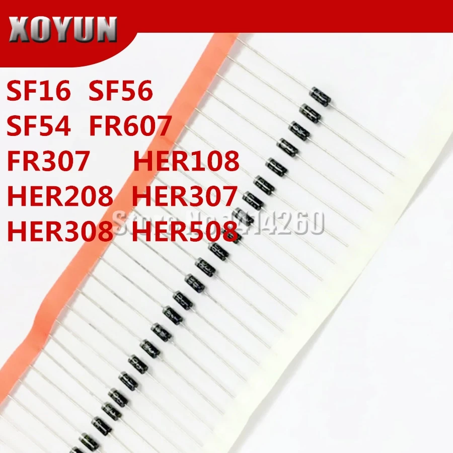 20 шт./лот HER108 HER208 HER307 HER308 HER508 SF16 SF56 SF54 FR307 FR607 DO-27 выпрямительный диод