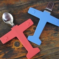 2 piecesset creative children spoon fork steak dinner dessert feeding fork spoon airplane spoon fork set