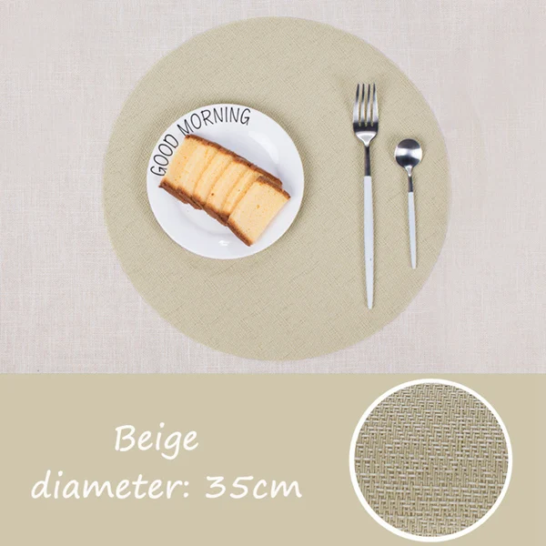 Beige 4 шт./лот ПВХ Настольный коврик круглые салфетки влагостойкая скатерть Coaster Pad салфетка теплоизоляция коврик обеденный стол коврик 35x35 см - Цвет: Beige
