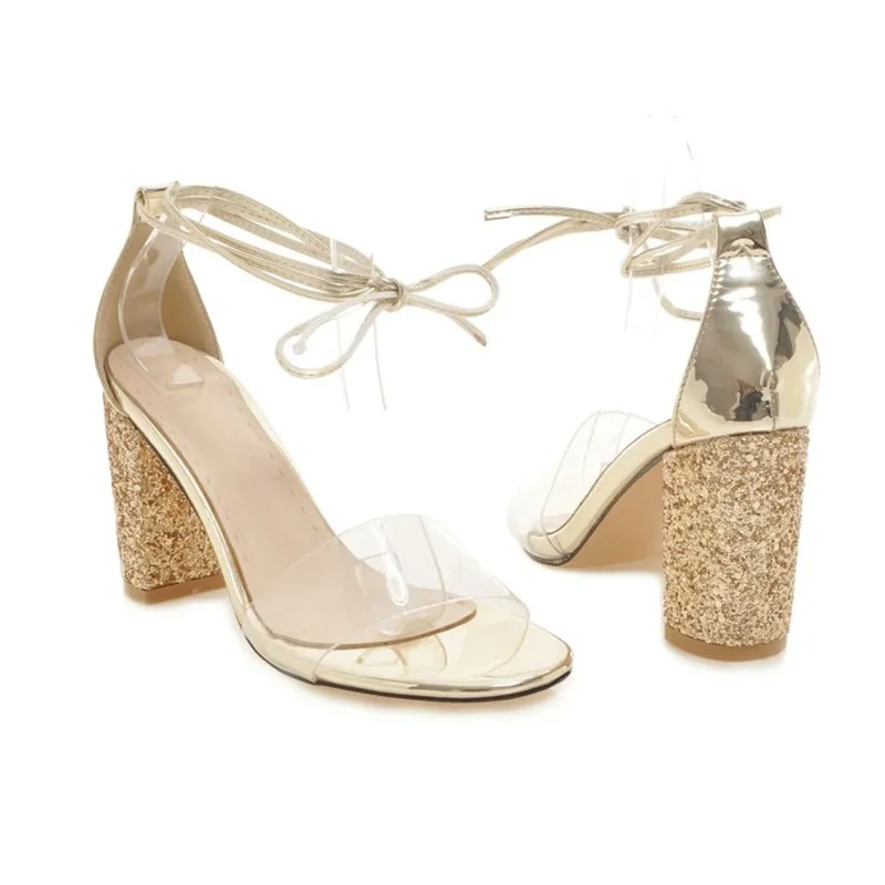Женские босоножки на высоком каблуке прозрачные сандалии желе шнуровке