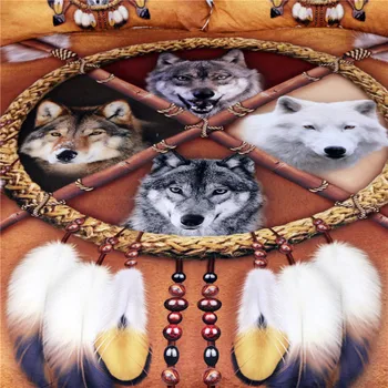 BlessLiving Wolves Bedding Set Queen Dreamcatcher Wolf Duvet Cover Wild Animal Bedclothes 3D Print Tribal Bedspreads Drop Ship 2
