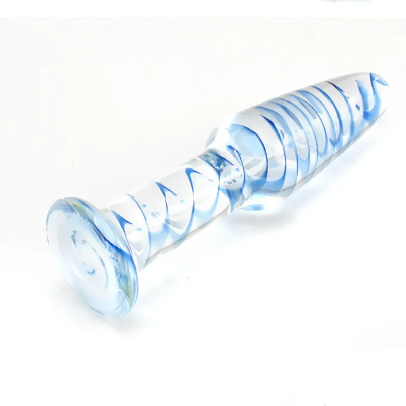Прозрачный синий стеклянный Анальная пробка Кристальный фаллоимитатор для