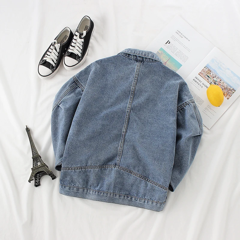 Harajuku Batwing sleeve Denim Jacket Women Big size Loose Korean Bomber Jeans Basic Coat Outerwear Ladies Jean | Женская одежда