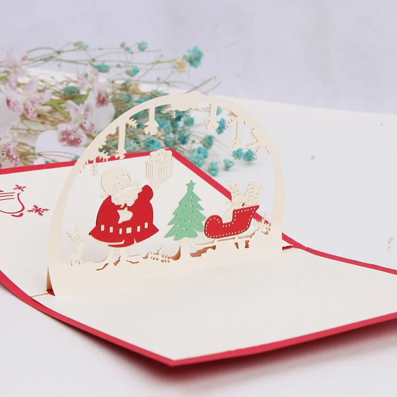 OLOEY Санта Клаус Олень сани 3D Pop Up Card Рождество карты Подарочная открытка ручной