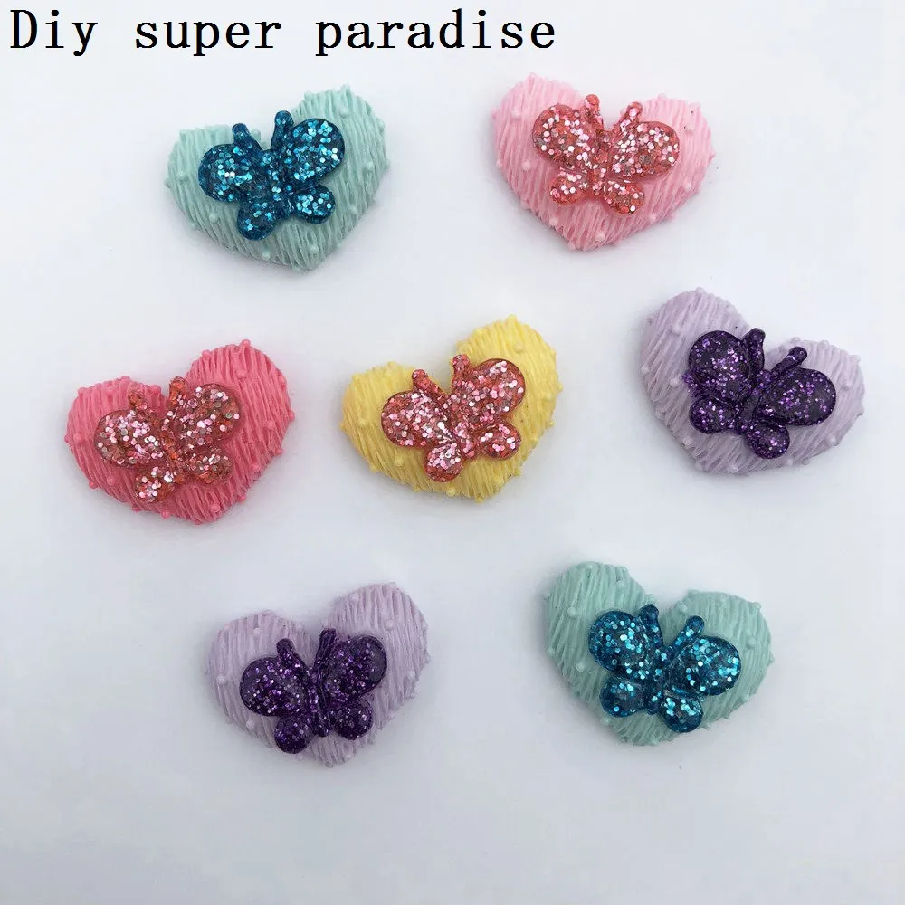 Новый DIY 20 шт смешанные смолы сверкающие бабочки Сердце плоский камень ребенок
