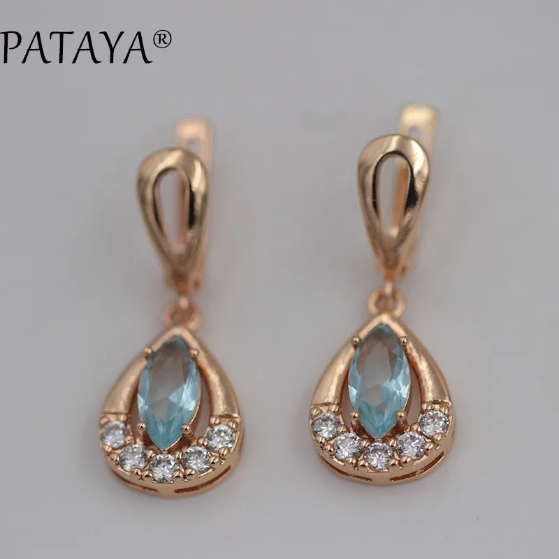 PATAYA, эксклюзивный дизайн, 585, розовое золото, висячие серьги, конский глаз, Ромб, натуральный циркон, серьги для женщин, вечерние, свадебные, индийские ювелирные изделия