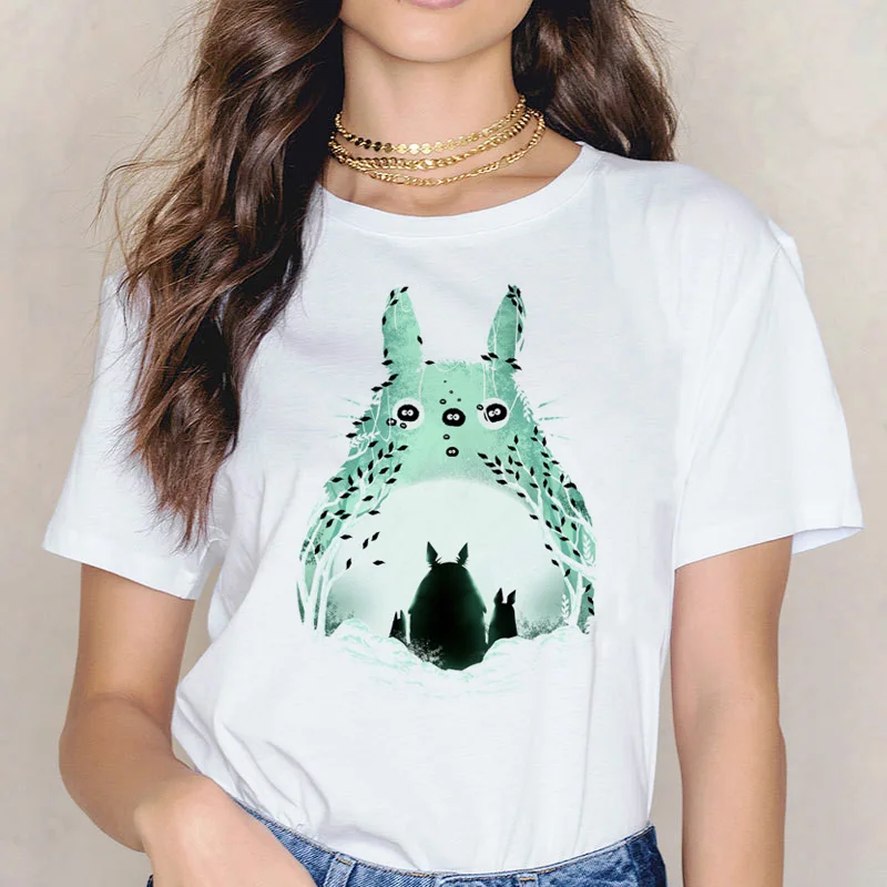 Totoro, забавная женская футболка с принтом, Женская японская футболка, Хаяо Миядзаки, футболка, футболки, Мультяшные аниме Харадзюку - Цвет: 2741