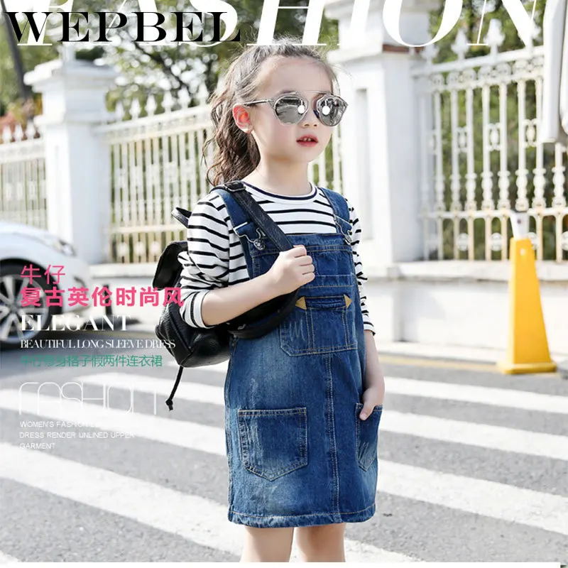 WEPBEL/Ковбойское платье на подтяжках для девочек джинсовое бретелях джинсовый