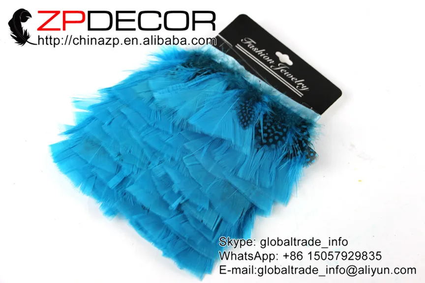 

ZPDECOR 10yards/lot 6cm(2-3inch) Blue Dyed Turkey T-Base Plumage Feather Trim with Guinea Feathers Factory Direct Sale