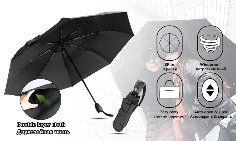 Portable Wind Resistant Umbrella Rain Women Strong Double Layer 3Folding Men Umbrella Automatic Small Quality Travel Umbrellas