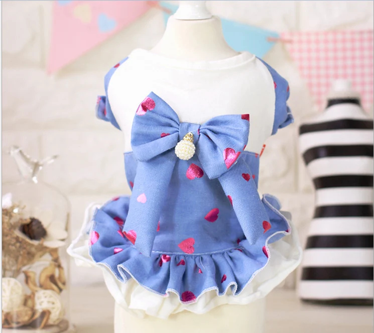 Стразы бант джинсовое платье для собак женские товары питомцев лето весна 100%