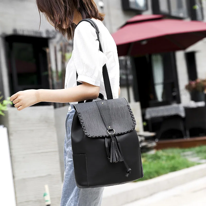 Винтажный рюкзак с кисточками женская кожаная сумка многофункциональные