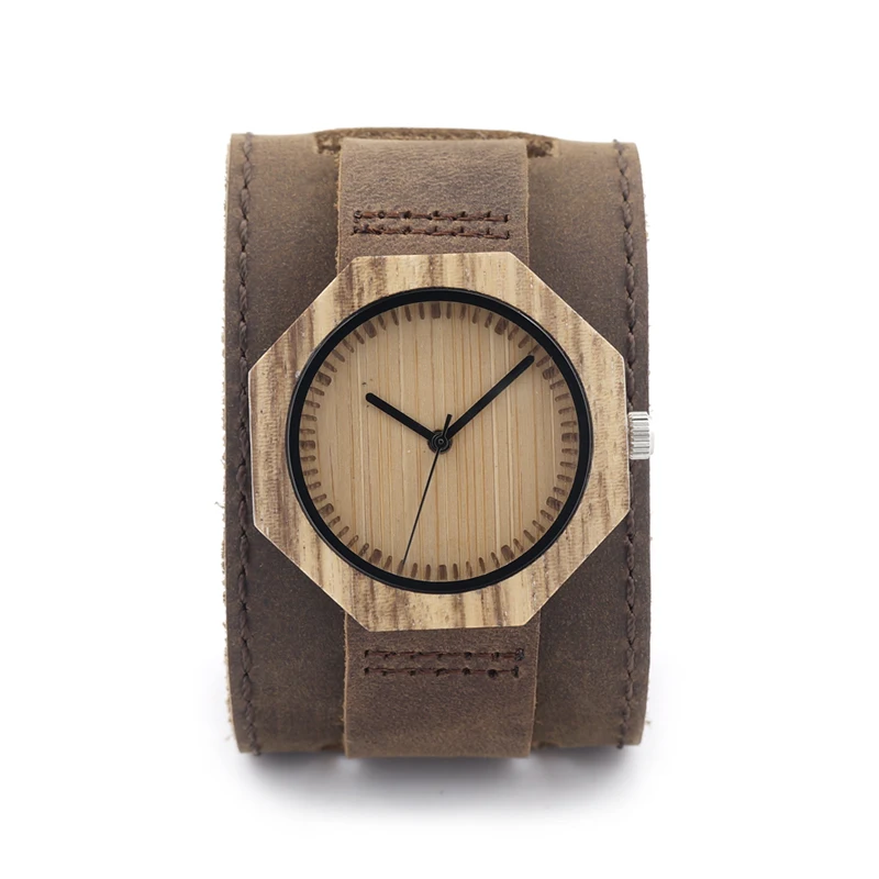 Женские кварцевые часы с бамбуковым циферблатом в кожаном ремешке|wristwatch