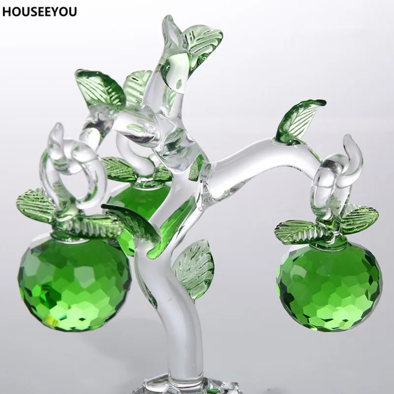 Кристаллическое зеленое яблоко украшение Fengshui стеклянные поделки домашний