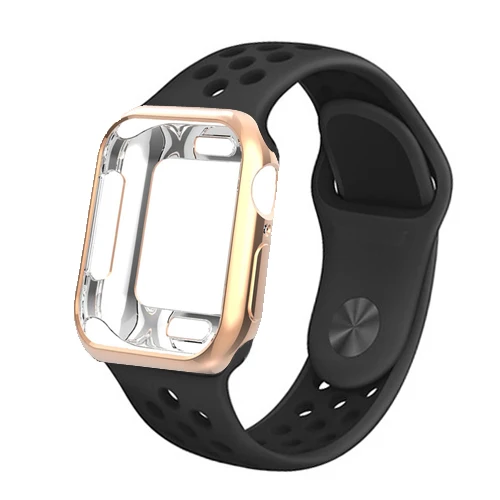 coal black 20 Ремешок+ чехол для Apple Watch 42 мм/38 мм iwatch 4/3 ремешок 44 мм/40 мм браслет часы correa спортивный силиконовый ремень+ Защитная крышка - Цвет ремешка: coal black 20