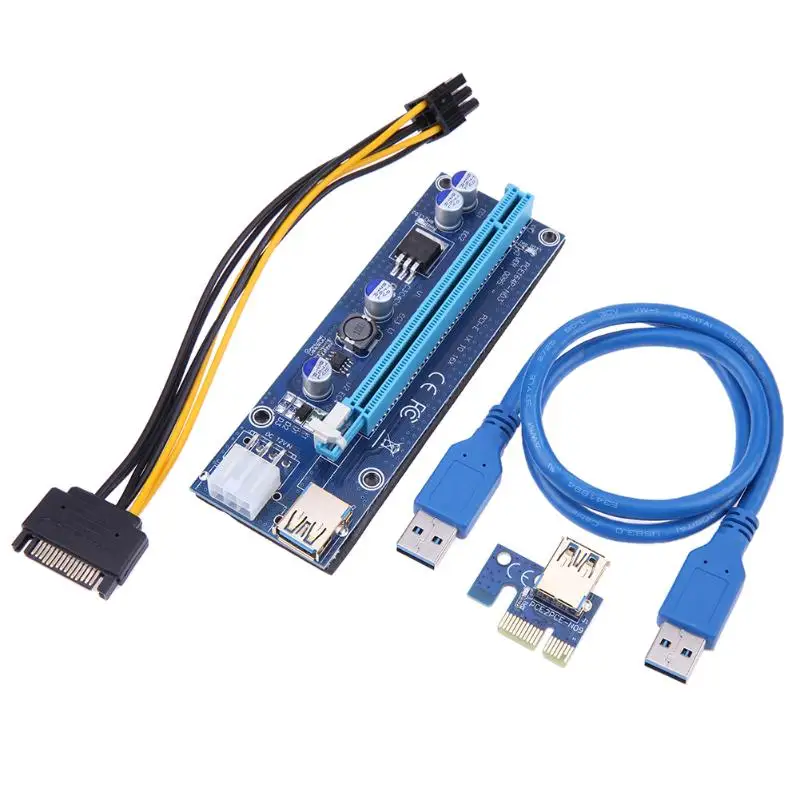 PCIe riser PCI E 1X до 16X карта Riser с 15 контактным SATA к 6 контактному шнуру питания + 60 см USB 3 0