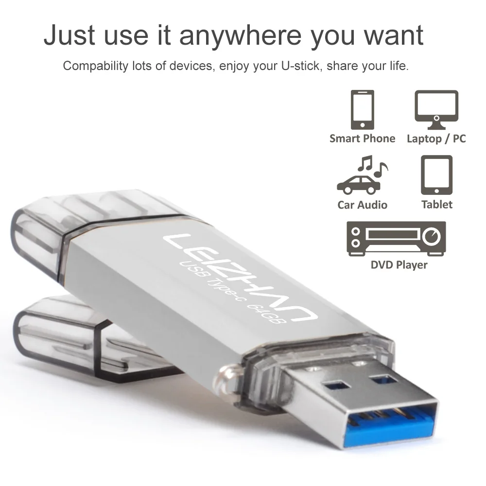 

LEIZHAN 128 gb usb c flash drive for android phone 3.0 pen drive for Samsung S10 S9 S8 Type-c memory stick 256gb 32gb 64gb 16gb