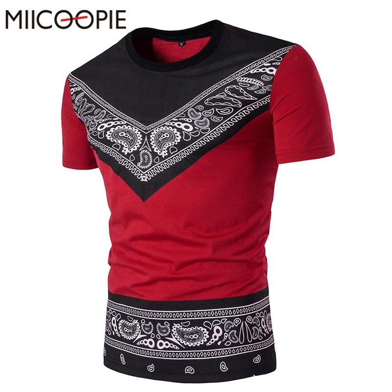 Мужская футболка с принтом в национальном стиле хлопковая коротким рукавом и