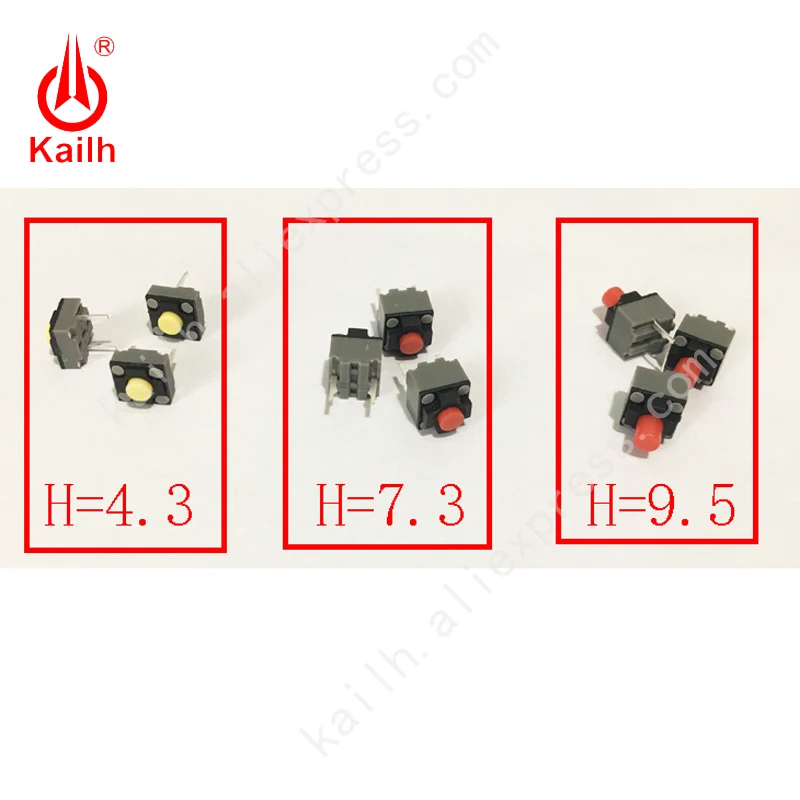 Kailh-microinterruptor cuadrado silencioso, 6x6x4,3/7,3/9,5mm, ratón con cable DIP, CMI627301D60