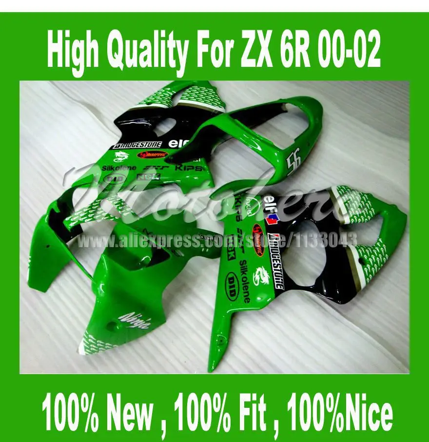 

MTHFree custom Fairing For KAWASAKI NINJA ZX 6R 2000 2001 2002 ZX6R 00 01 02 ZZR 600 05-08 Fairings part green black #6u77c