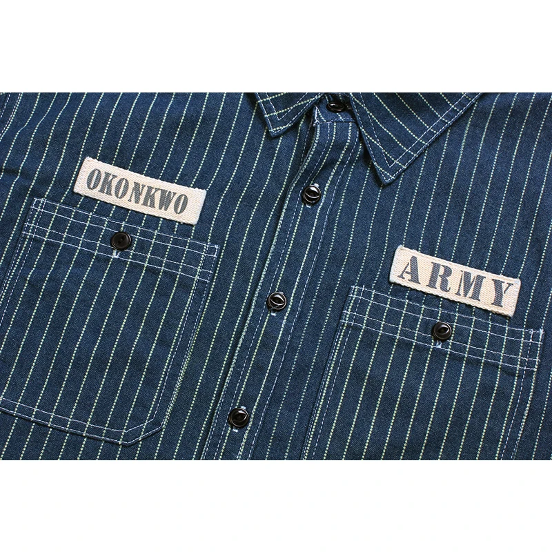 Мужская джинсовая рубашка в полоску с коротким рукавом Повседневная винтажная