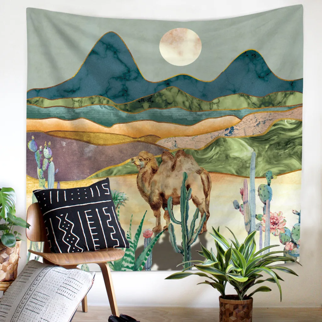 Camel Under The Moonlight Watercolor Printed Tapestry Wall Hanging Decor Beach Towel Cactus Blanket | Дом и сад
