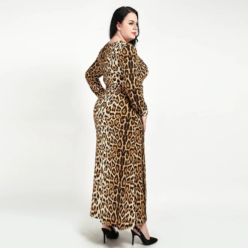Witsources Женские Длинные рукава леопардовая расцветка длинные платья V шеи