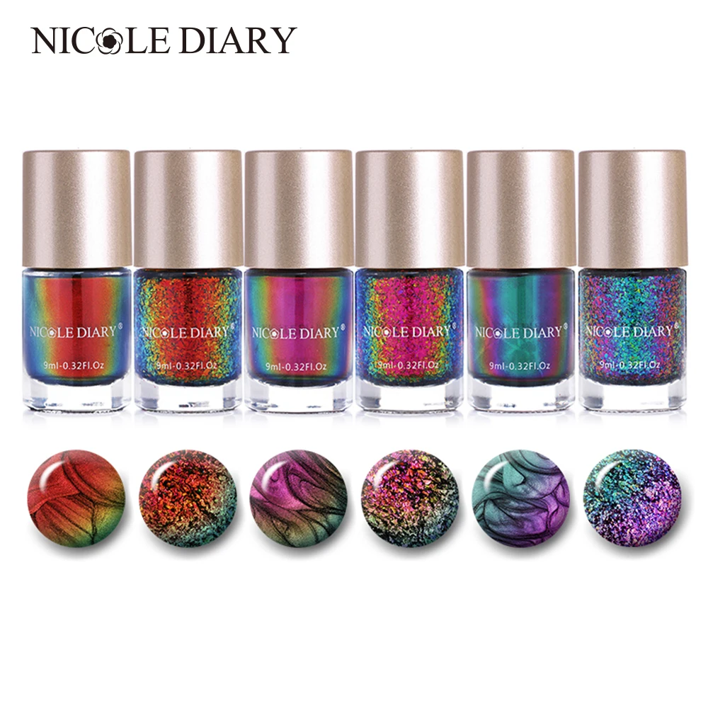 Набор лаков для ногтей NICOLE DIARY хамелеон 6 цветов серия Wonderworld переливающиеся