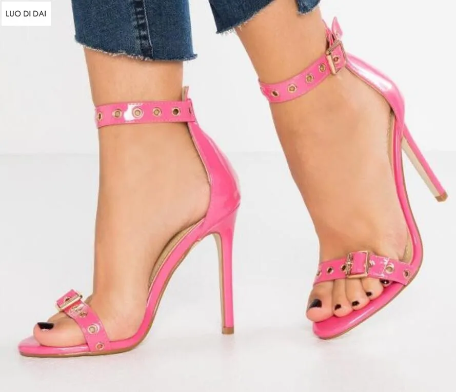 2020 женская обувь для вечеринок босоножки с пряжкой розовые сандалии ярких цветов