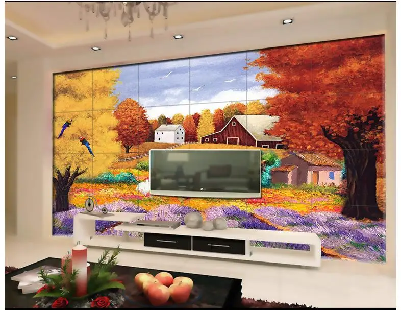 3d фотообои на заказ фрески Настенные обои пасторальный пейзаж картина маслом ТВ