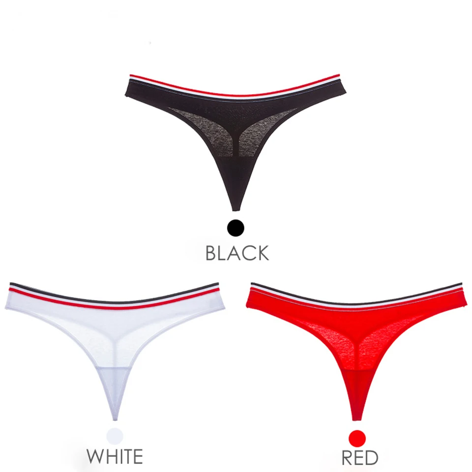 Black White Red Женские сексуальные стринги, хлопковые стринги, нижнее белье, бесшовное бикини, женские трусы с низкой талией, Прозрачное нижнее белье, трусы 3 шт. ROSI - Color: Black White Red