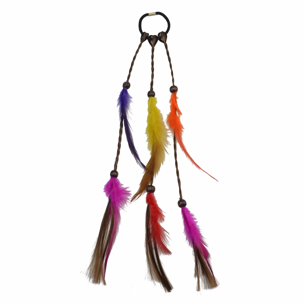 

Handmade Bohemian Gypsy Leather Rope Colorful Feather Headbands Wood Beads Headpiece Boho Hair Accessories Ethnic Hippie Jewelry