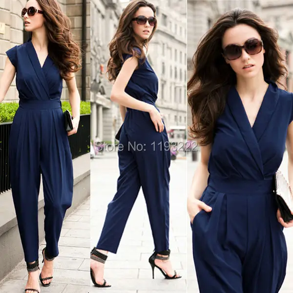 Модные женские Сексуальные Коктейльные Вечерние брюки без рукавов с v образным